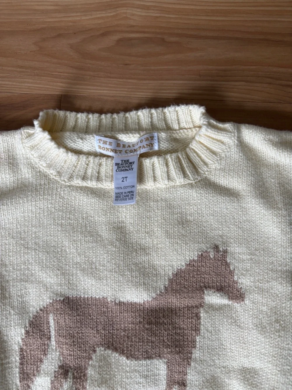 Cream Horse Intarsia Knit Sweater - Kids 3T - Picture 2 of 3